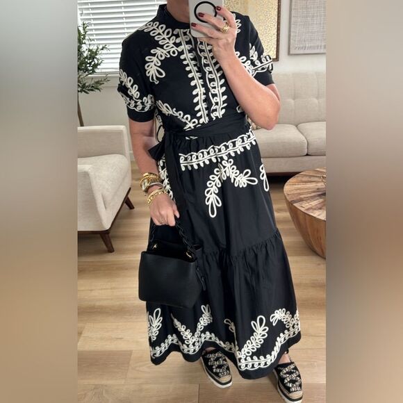 Embroidered Black and White Maxi Dress - Picture 3 of 4